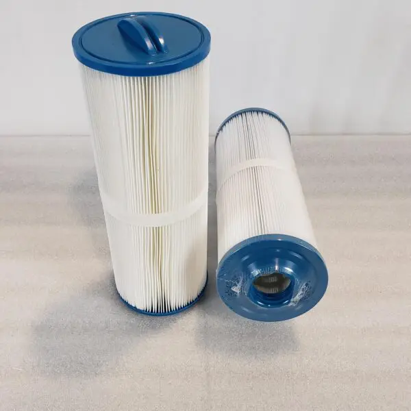 Two filters are sitting on a table.