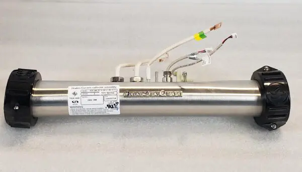 A close up of the wires on a stainless steel tube