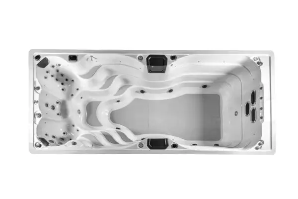 A top view of an outdoor spa tub.