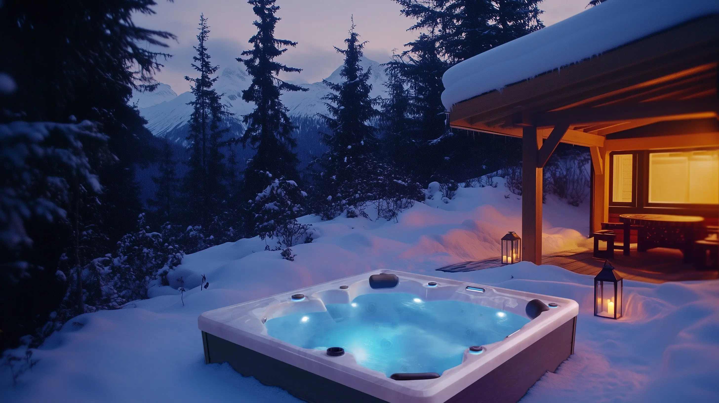 A hot tub in the middle of snow covered ground.