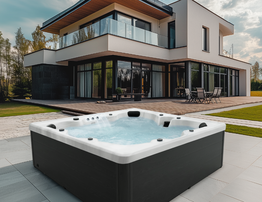 Picture April 1st Owners Resource owners manua A large hot tub sitting in the middle of a patio.