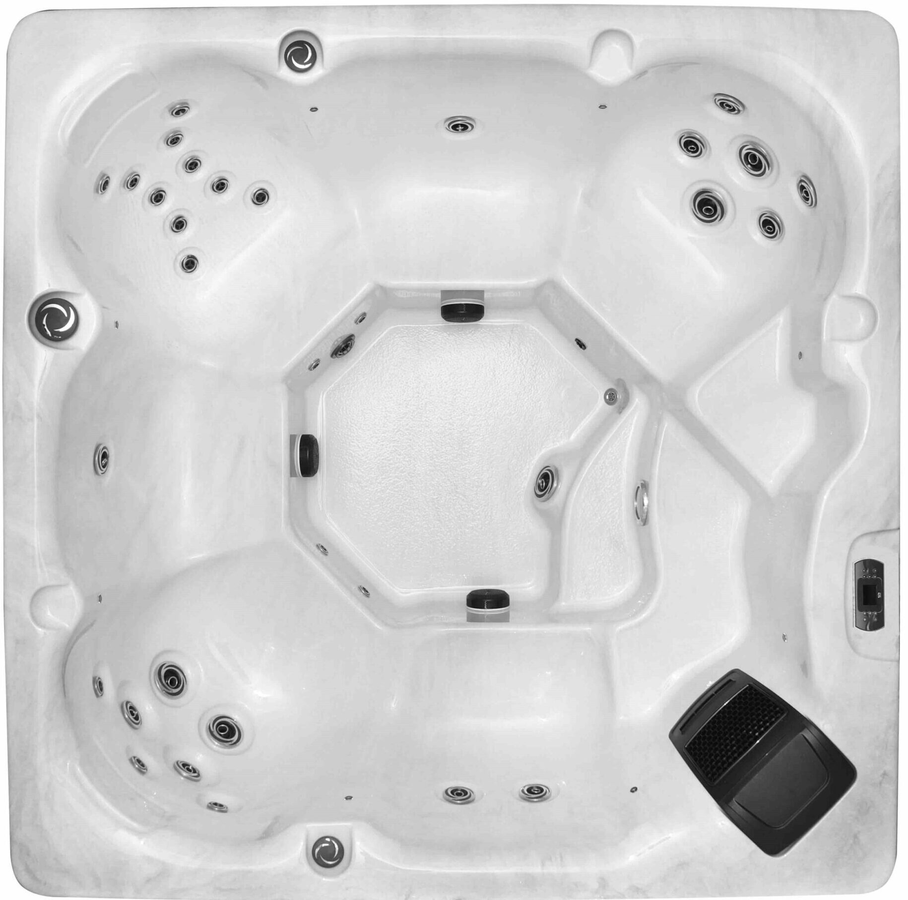 A top view of the spa with six seats.